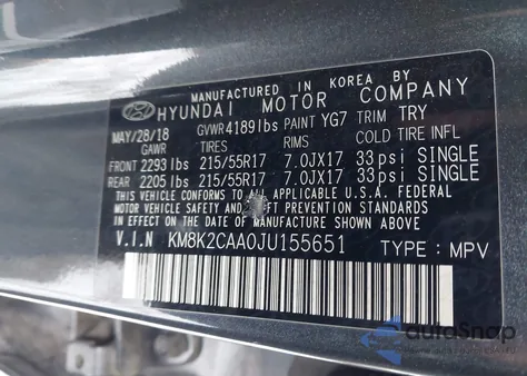 2018 Hyundai Kona Sel from USA, damaged, VIN KM8K2CAA0JU155651